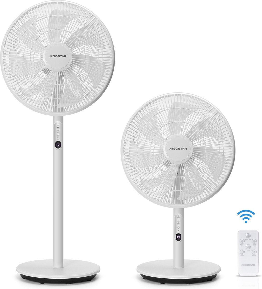 Aigostar Statiefventilator Sedate - Staande ventilator-Afstandsbediening-Timer- Stille Werking -3 snelheden- In hoogte verstelbaar - 7 bladen - 45W - Wit •