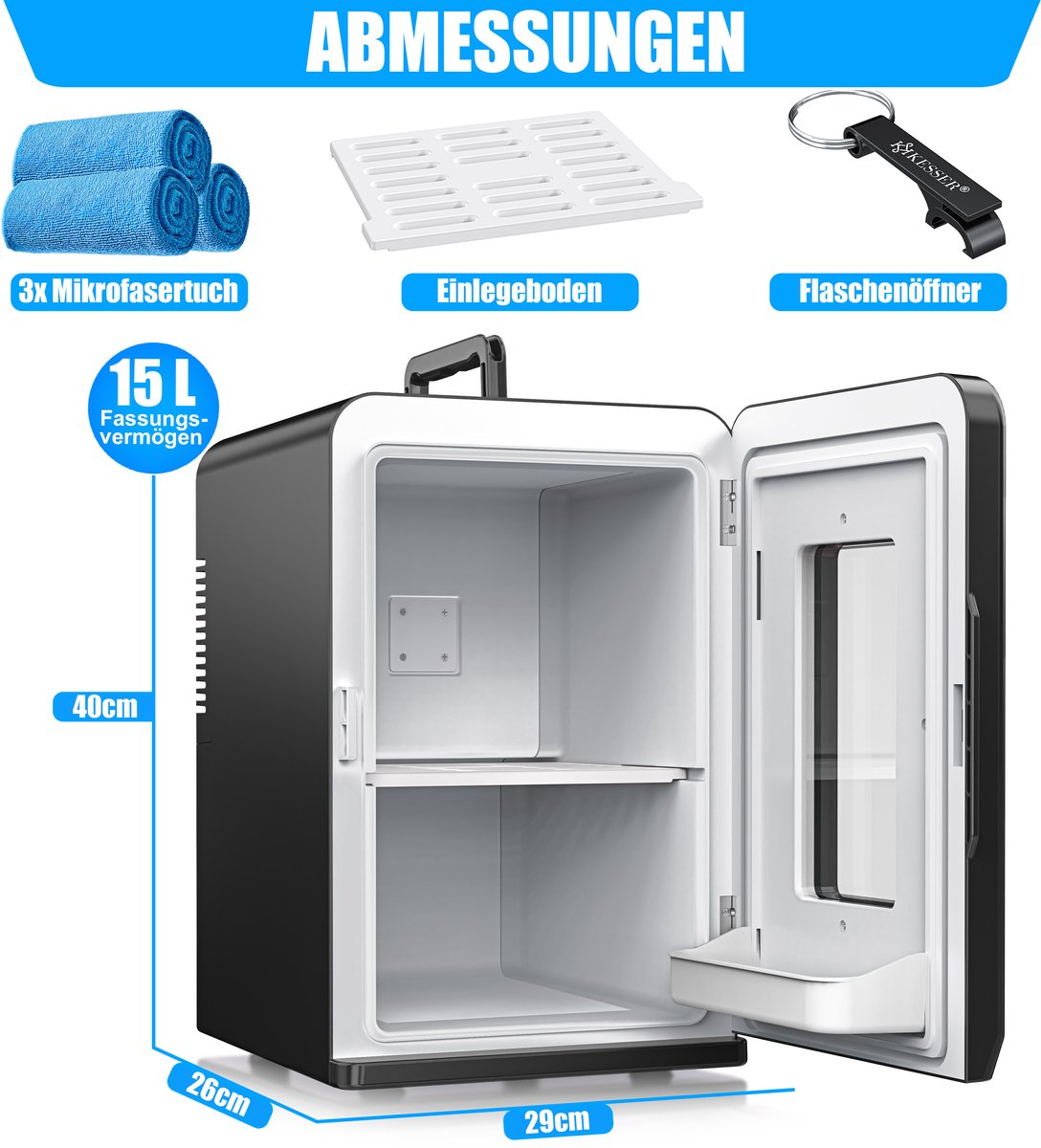 KESSER® Mini-koelkast - 15 Liter - 5-65°C - Zwart