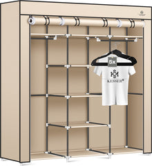 KESSER® Kledingkast in Stof en Metaal 150x45x175cm - opvouwbaare Garderobekast Stabiel met Kledingstang & Planken, Inclusief 5x Kledinghangers Kleerkast - Legplank Kast voor Slaapkamer met Kledingrek - Beige