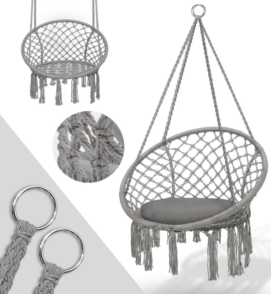 Hangstoel - Binnen & Buiten - Hangschommel - Tot 150kg - Grijs - Tillvex®