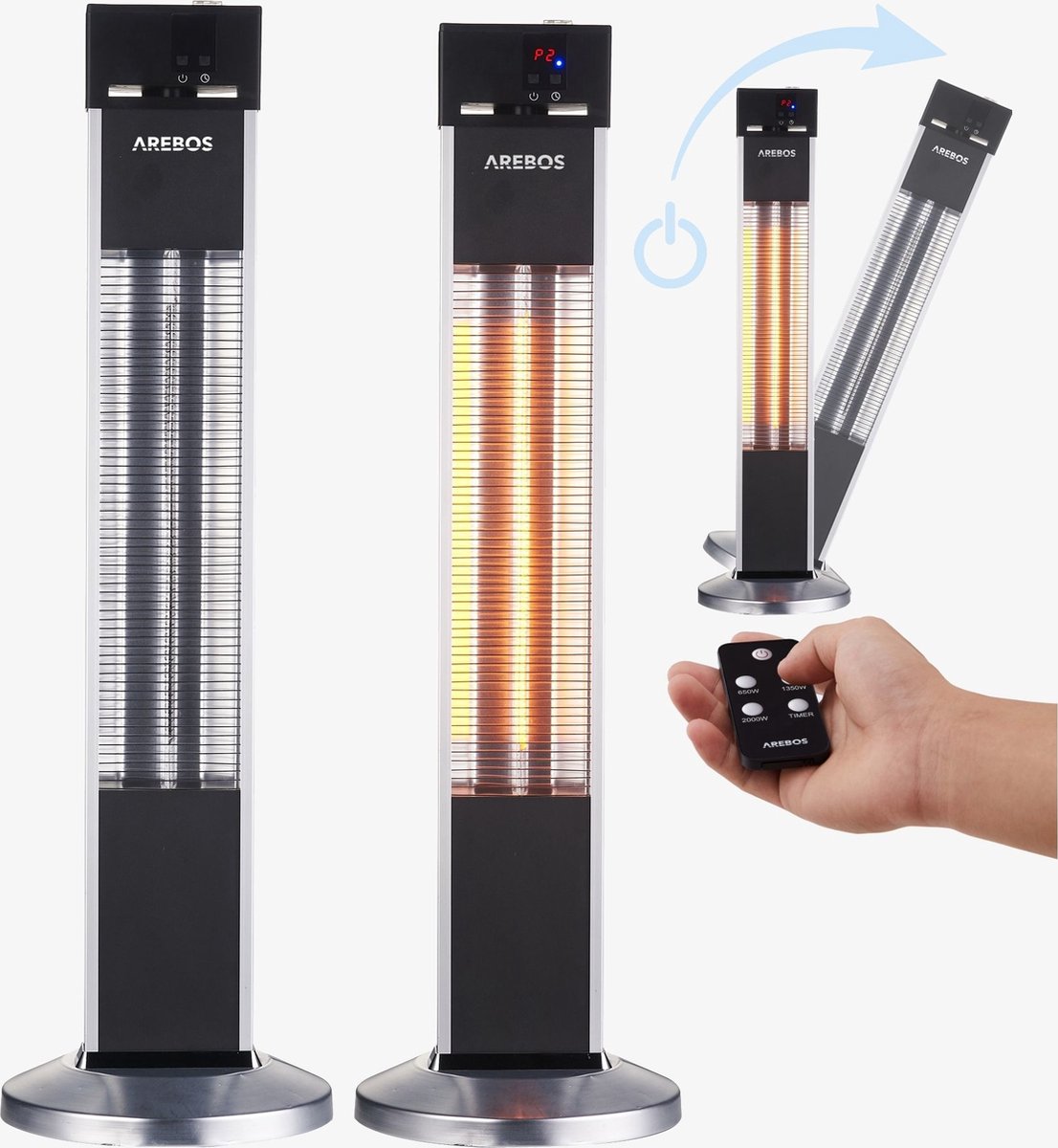 AREBOS Infrarood Verwarming - 2000W - Infrarood Kachel - Terrasverwarmer - Zilver