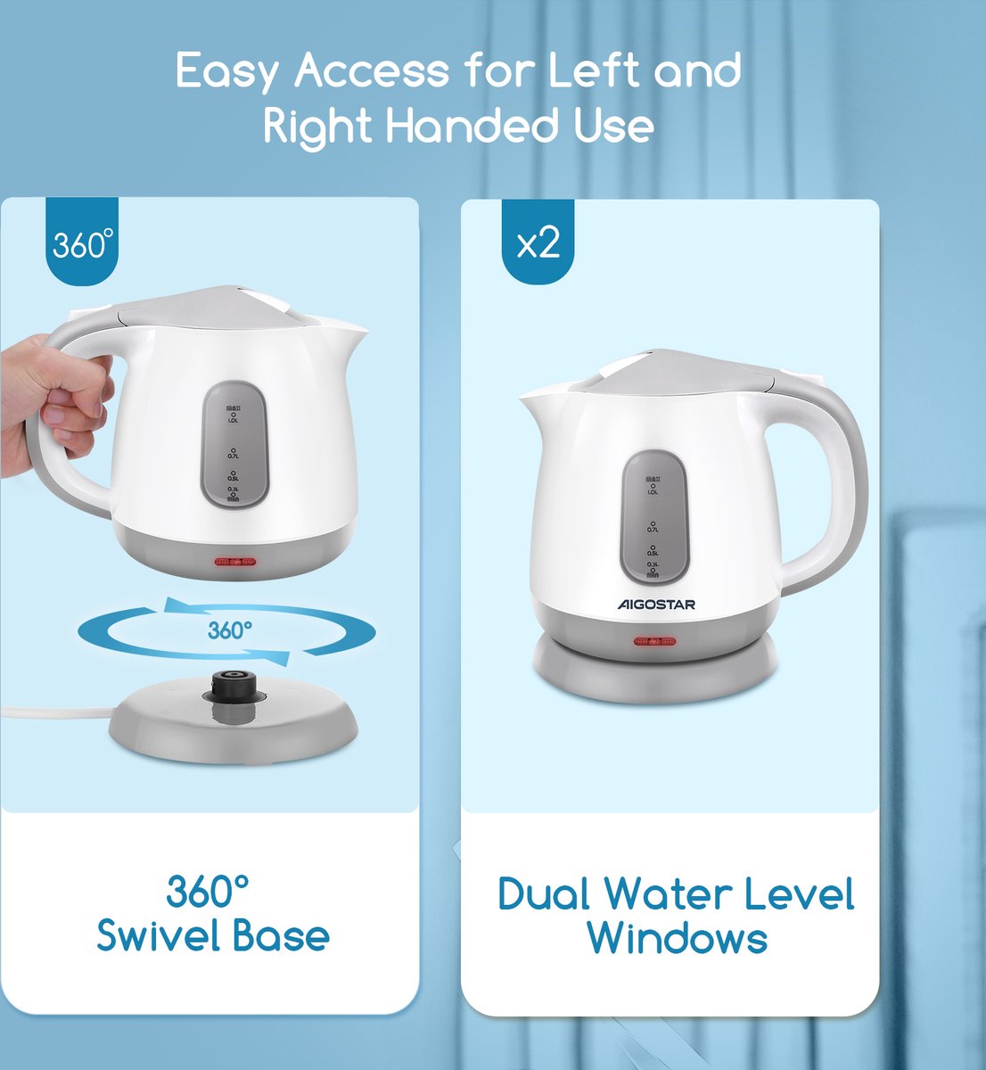 Waterkoker - Elektrish - 1L - 1100W - Wit •