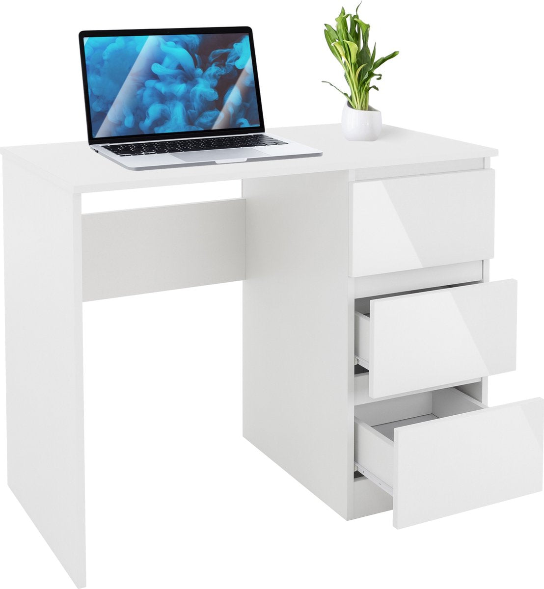 Bureau met lades - Bureautafel - Computertafel - 90x76x50 cm - Wit - ML-Design