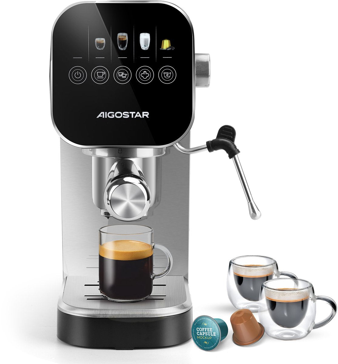 Koffiemachine - Espressomachine - Pistonmachine - met melkopschuimer - Zilver