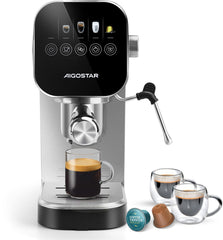 Koffiemachine - Espressomachine - Pistonmachine - met melkopschuimer - Zilver