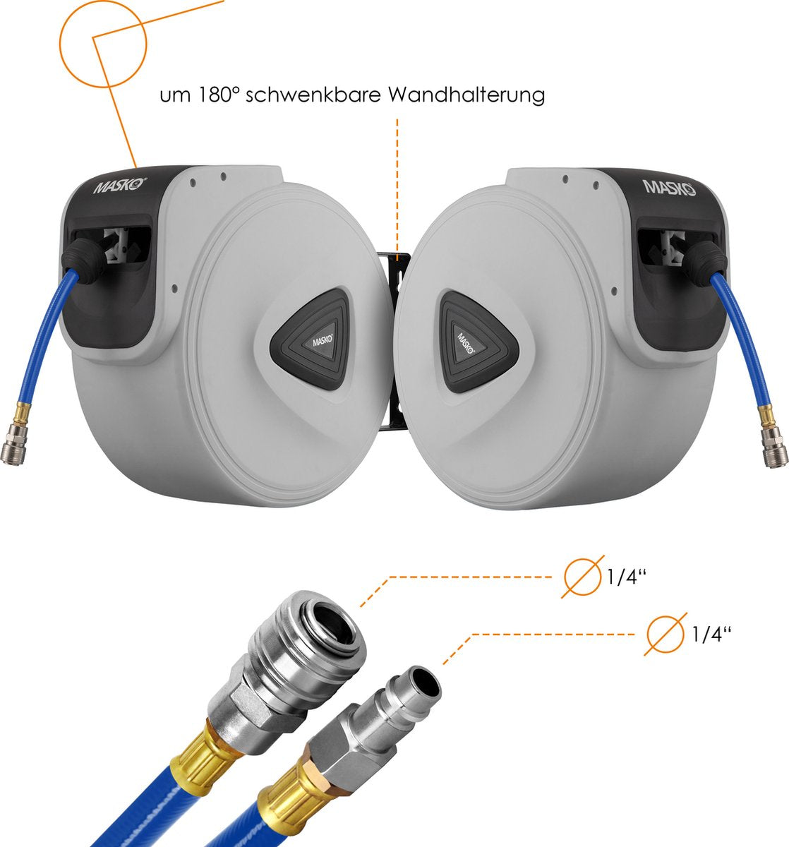 MASKO® Automatische Luchtslang - 30M - Slanghaspel - Grijs