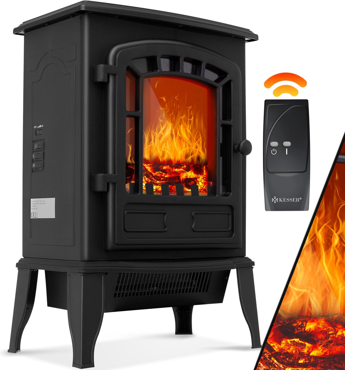 KESSER® Elektrische Haard met Ventilatorkachel 2000W Elektrische Sfeerhaard Verwarming LED Haard effect Vlam Effect Kachel & Afstandsbediening Geluidsarm Verstelbaar - Zwart
