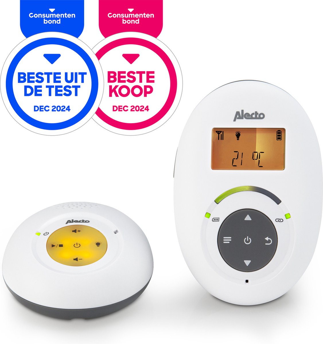 Alecto DBX-125 - Full Eco DECT Babyfoon met Display - Wit/Antraciet