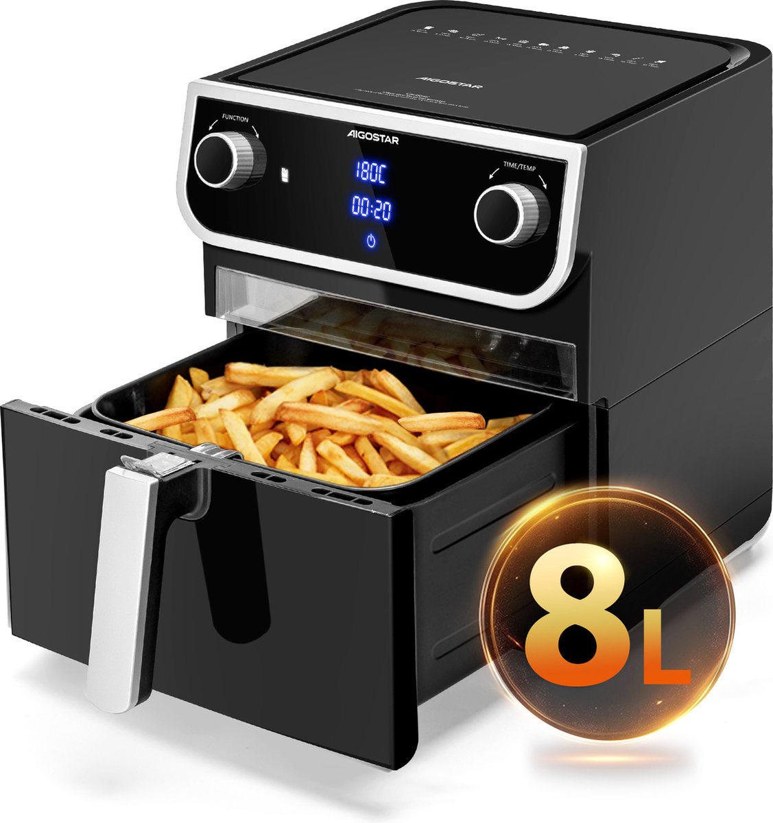 Airfryer XXL - heteluchtfriteuse - 8L - Zwart - Aigostar