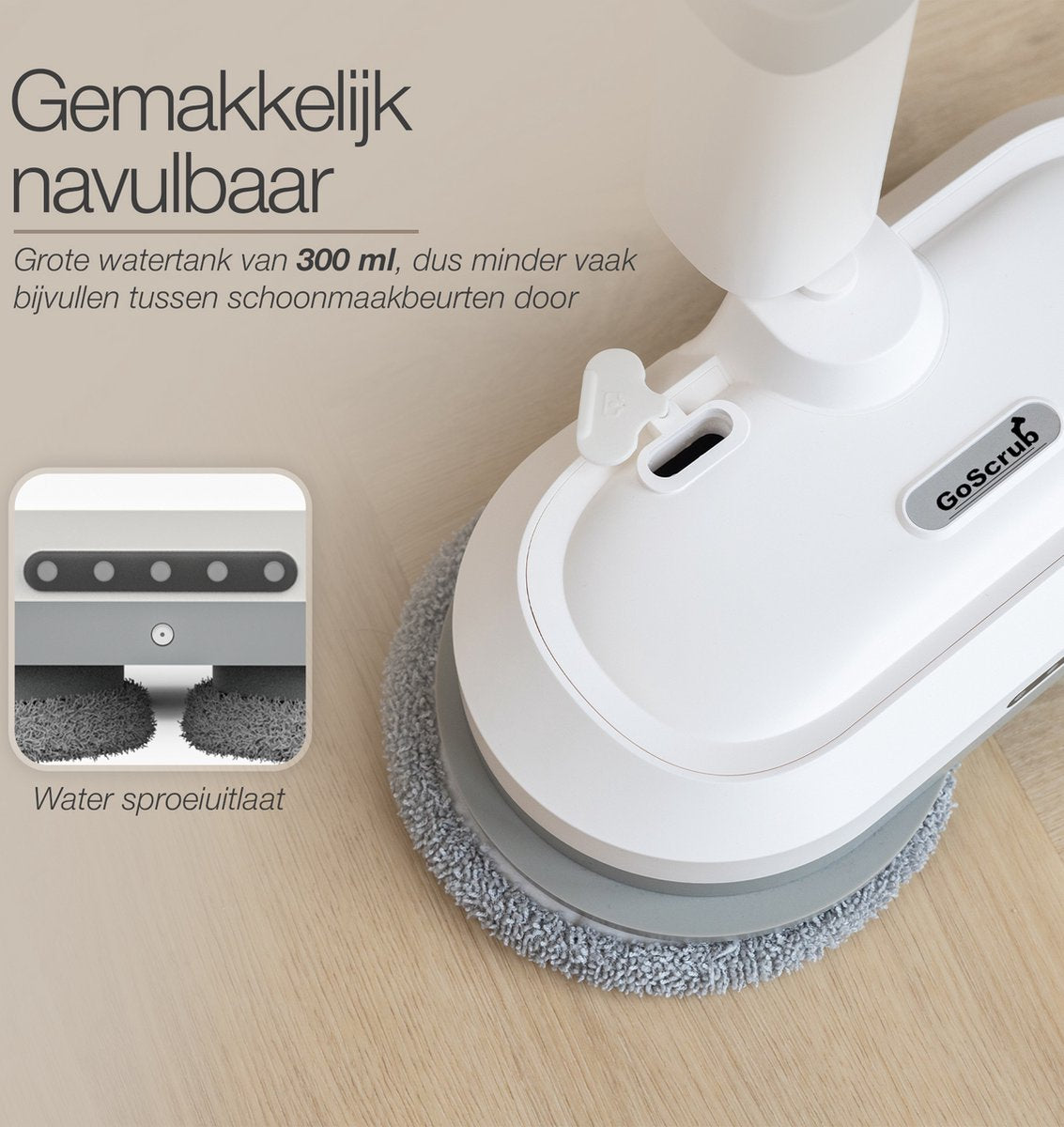 GoScrub® Elektrische Dweil - Draadloos - Vloerreiniger voor Harde en Houten Vloeren - Stille en Wendbare Mop - Efficiënt Dweilsysteem met Oplaadbare Accu