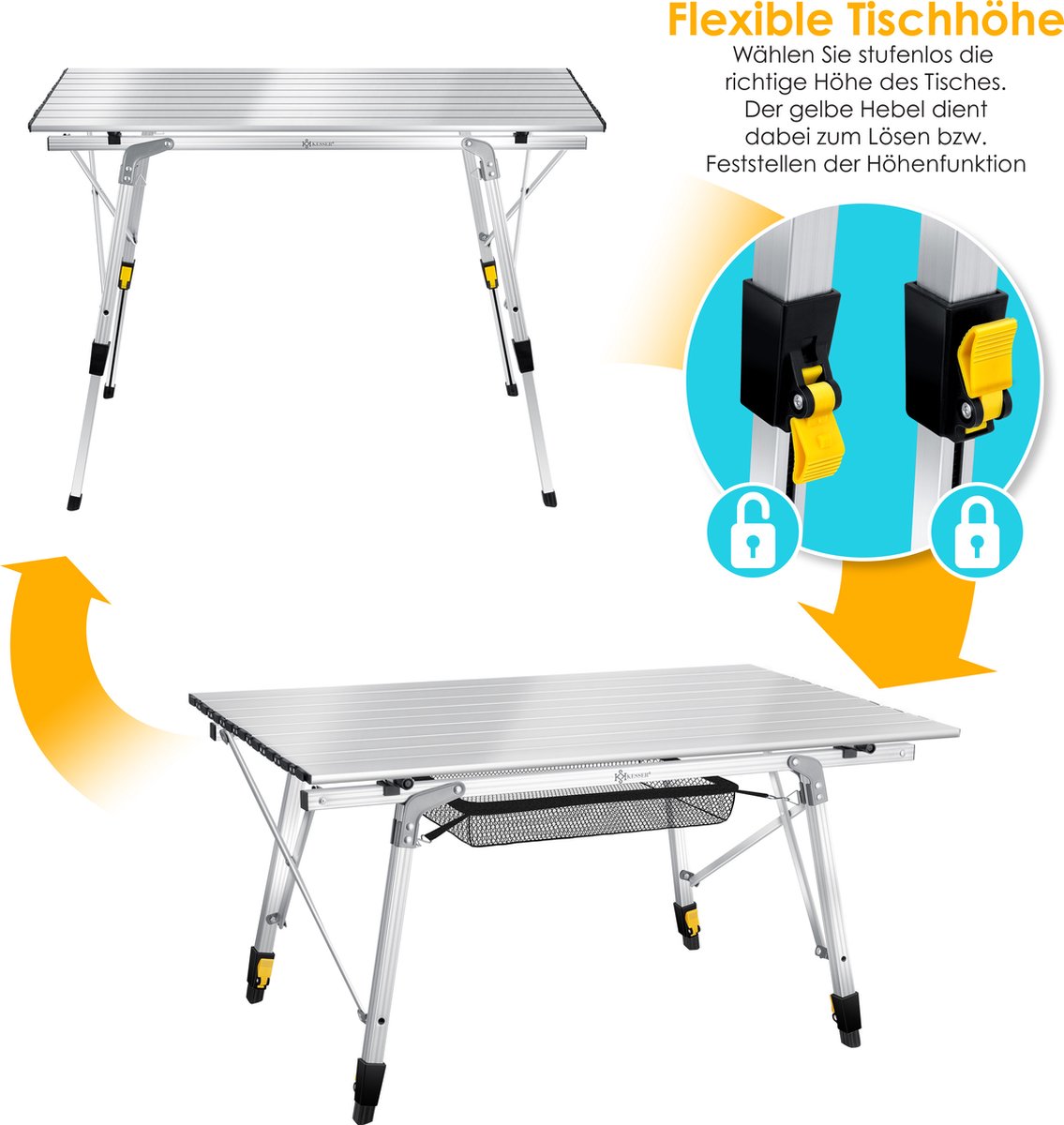 KESSER® Campingtafel inklapbare Tafel - Vouwtafel voor Buiten en Camping 90 x 53 cm - Zilver