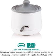 Alecto Flessenwarmer - Draagbare Baby Flessenwarmer voor Onderweg en Thuis - Geschikt voor vrijwel alle Babyflessen - Draadloos - BW1000 - Wit •