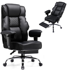 GTPLAYER Gamingstoel, brede bureaustoel met pocketveren, ergonomische pc-stoel, verstelbare en draaibare bureaustoel met voetensteun, kunstleer, 180 kg, zwart