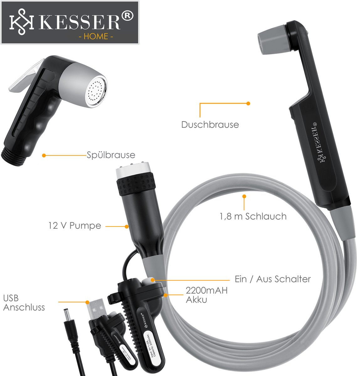KESSER® Campingdouche - Tuindouche - Mobiele douche - Zwart