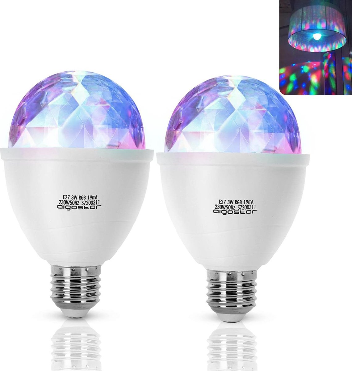Aigostar 10RZJ - Discolamp - E27 - RGB - Disco Lamp - Party light - Feestverlichting - 3W - 2 stuks