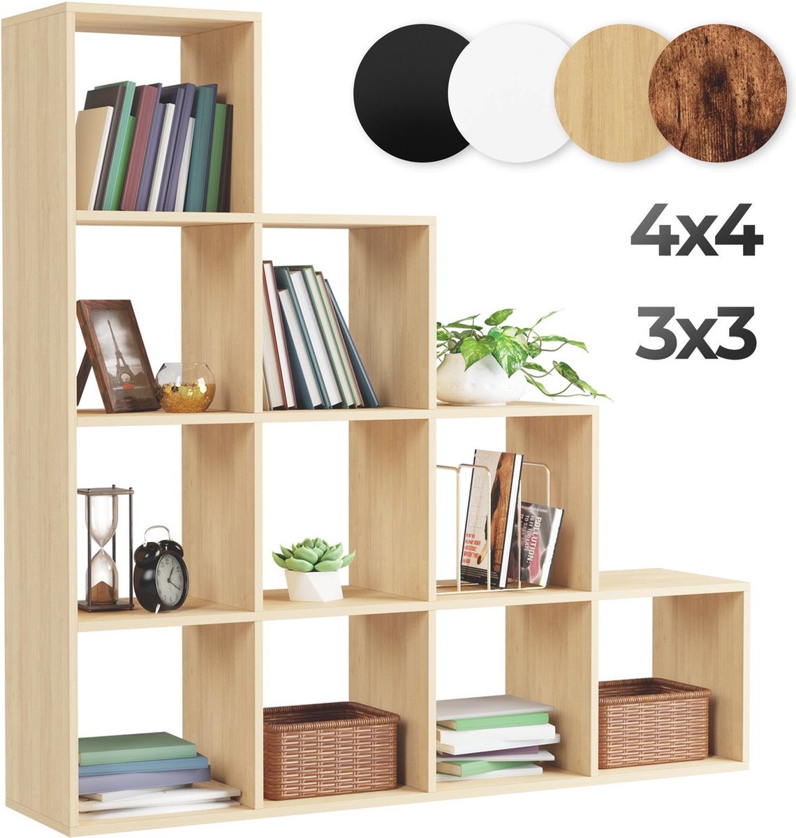 Miadomodo Vakkenkast - Kubus Kast - Boekenkast - Trapsgewijs - 10 Vakken - MDF - Hout