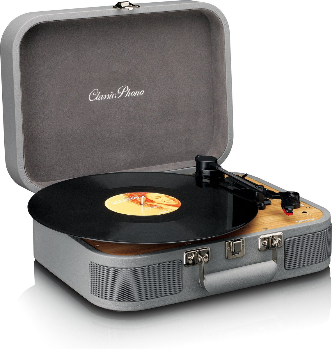 Classic Phono Retro Platenspeler - Vinyl Koffer met Bluetooth - Auto-stop - TT-116GY - Grijs •