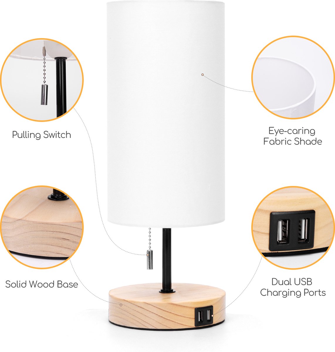 Tafellamp - Bureaulamp - Tafellamp slaapkamer - Wit - Aigostar