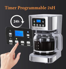 Taylor Swoden Pewter - Koffiezetapparaat - Filterkoffie - 1.5L/ 12 Kopjes - met Glazen Kan - Instelbare Koffie Sterkte - 950W - RVS