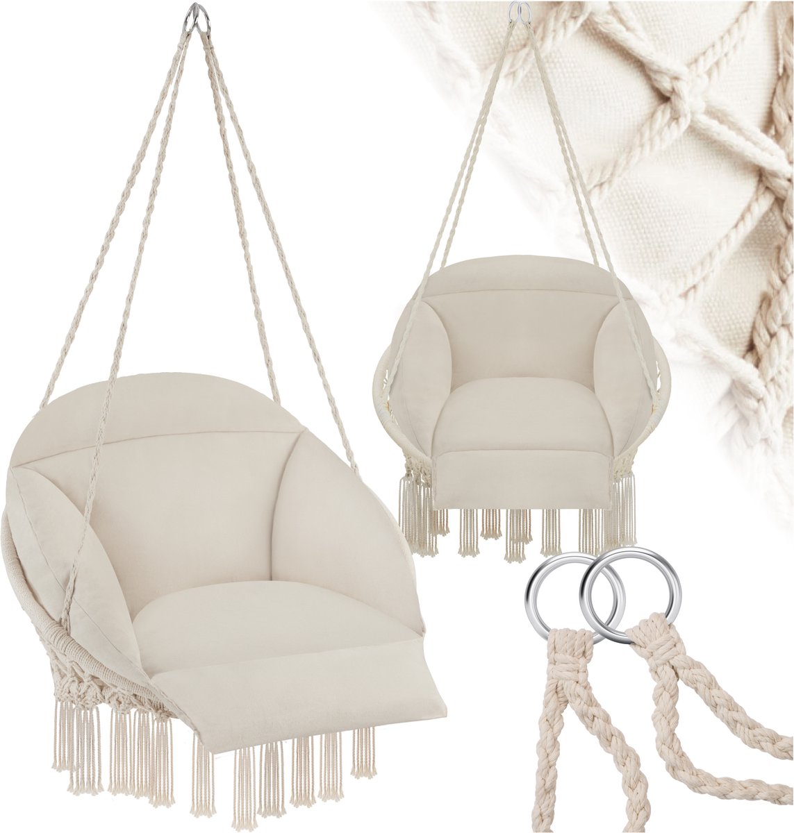 Hangstoel - Binnen & Buiten - Hangschommel - Tot 100kg - Beige - Tectake®