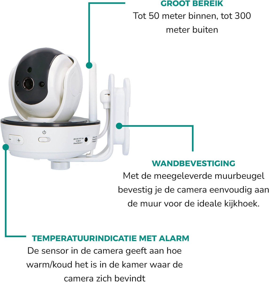 Alecto DVM200XL - Babyfoon met Camera - Groot scherm - Op afstand Beweegbaar - Wit