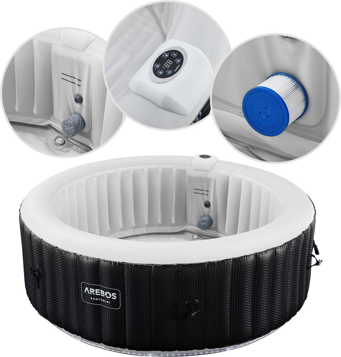 AREBOS Bubbelbad Voor 6 personen - Hottub Ø 208 cm - met Accessoires - met LED