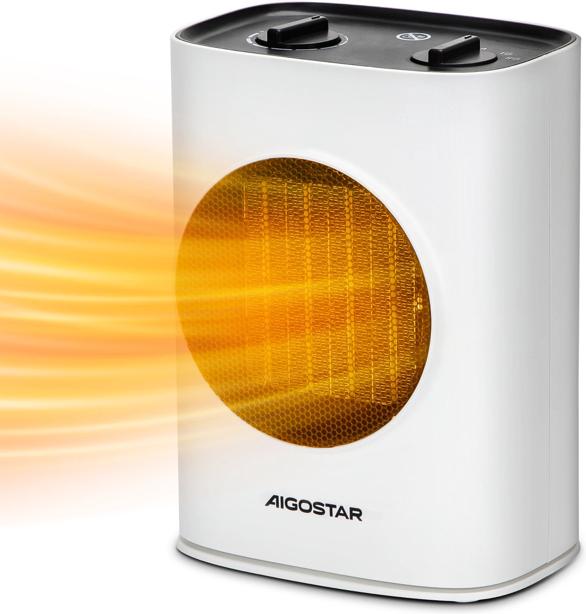 Aigostar David Elektrische Kachel - Verstelbare Thermostaat - Dubbele knop - 90°Bereik - Tot 20㎡ - Wit - 30L6A •