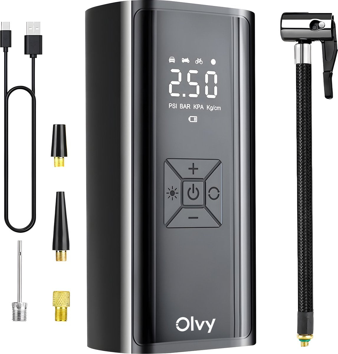 Compressor Bandenpomp - Draagbare Luchtcompressor - 7000 mAh - Elektrische Fietspomp - Fiets/Auto/Motor/Bal/Luchtbed - Olvy