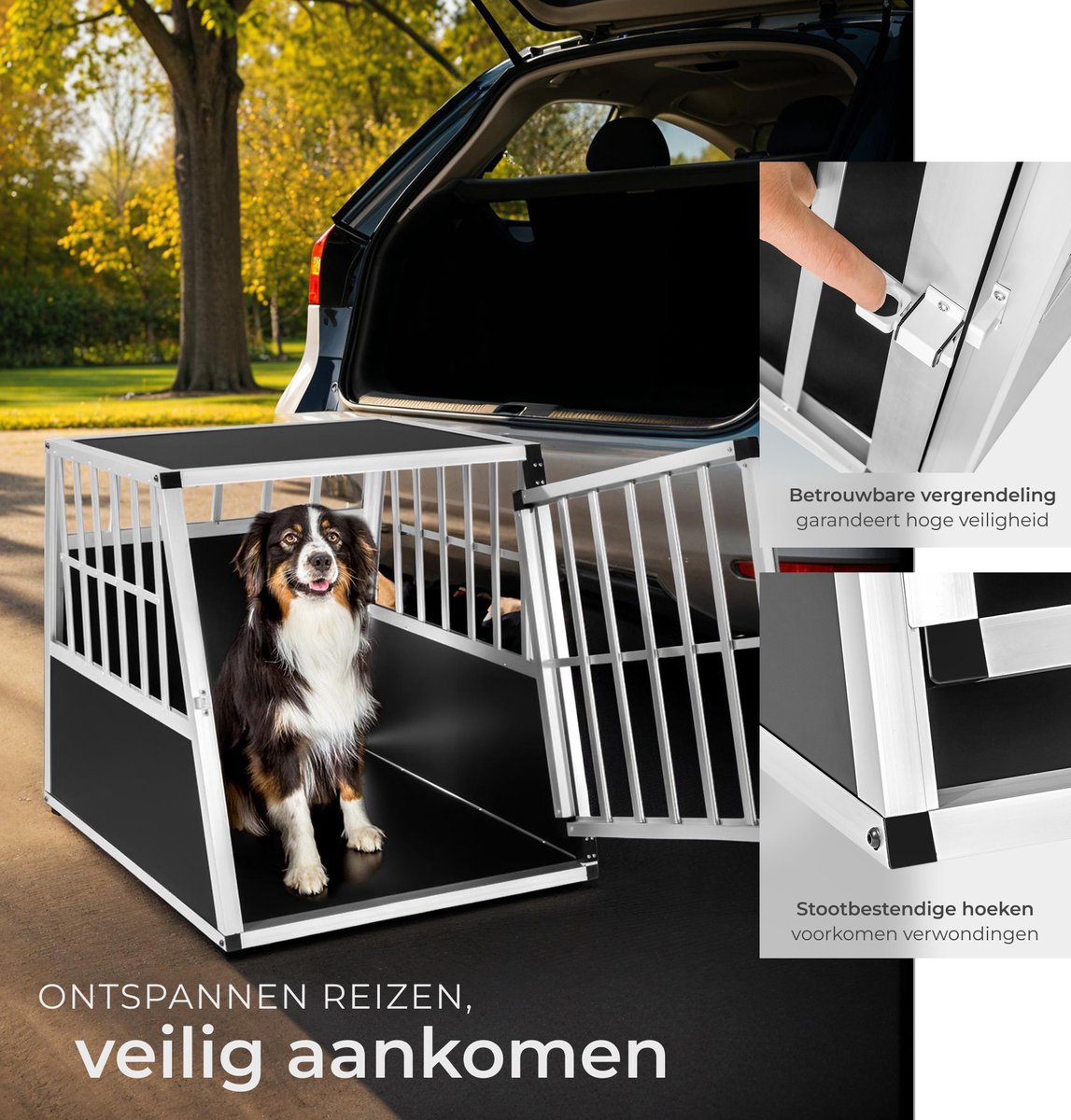 tectake® - Autobench hondenbench - Hondentransportbench - div afmetingen double of single (Single, 66 x 90 x 69,5 cm)