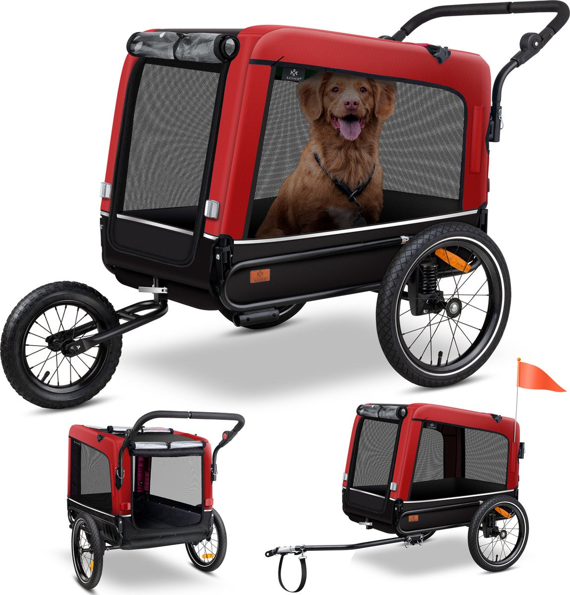 KESSER® Hondenfietskar tot 40 kg 3in1 Hondenbuggy - Fietskar Hond Jogger - Rood