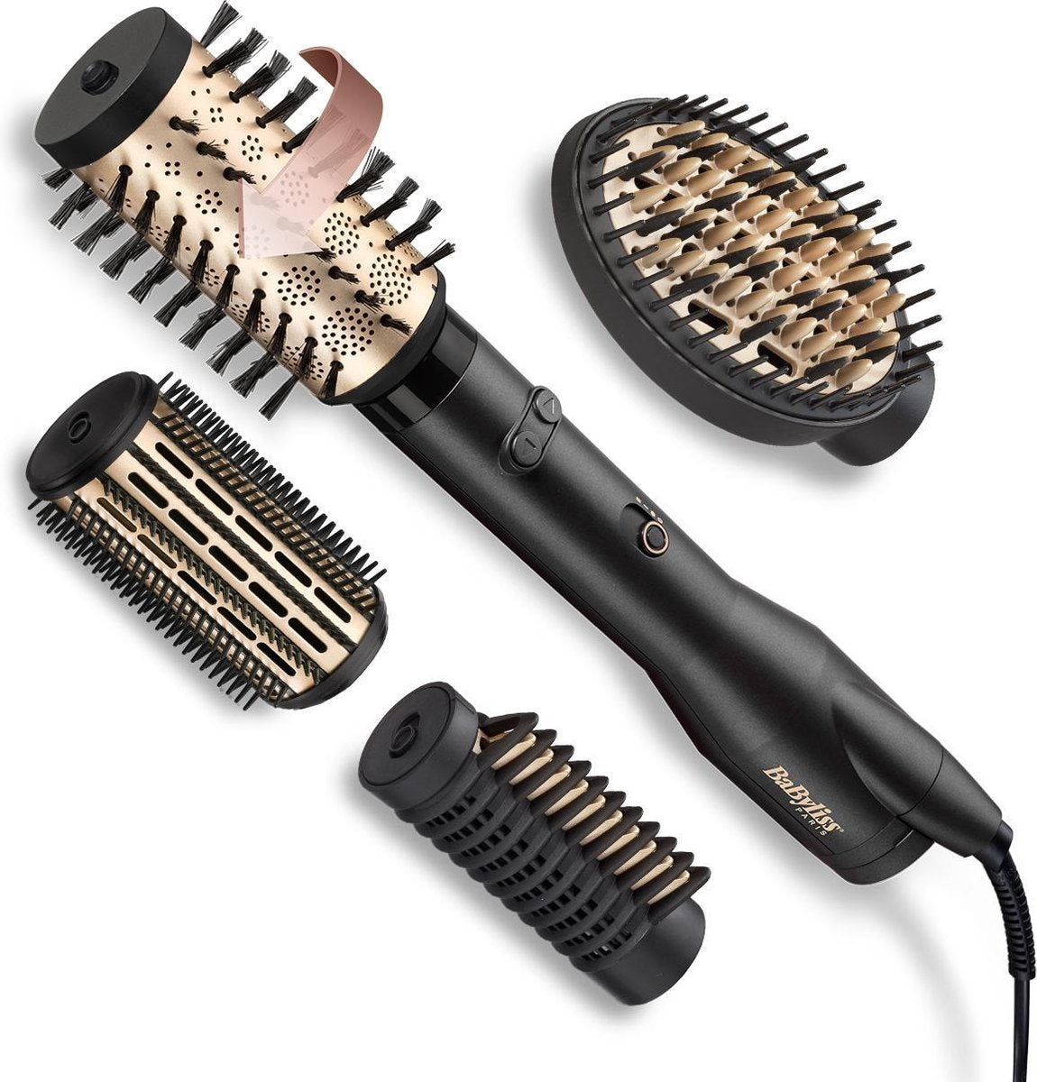 BaByliss Big Hair Luxe Föhnborstel AS970E - Multistyler met 4 opzetstukken - Roterende 50mm opzet - Ionische Krulborstel - Evenredige luchtverdeling - Coolshot [Airstyler]