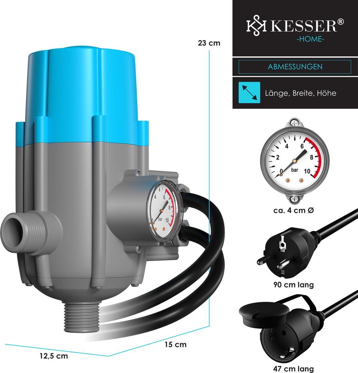 KESSER® Elektronische Drukschakelaar - Waterpomp Dompelpomp - Blauw •