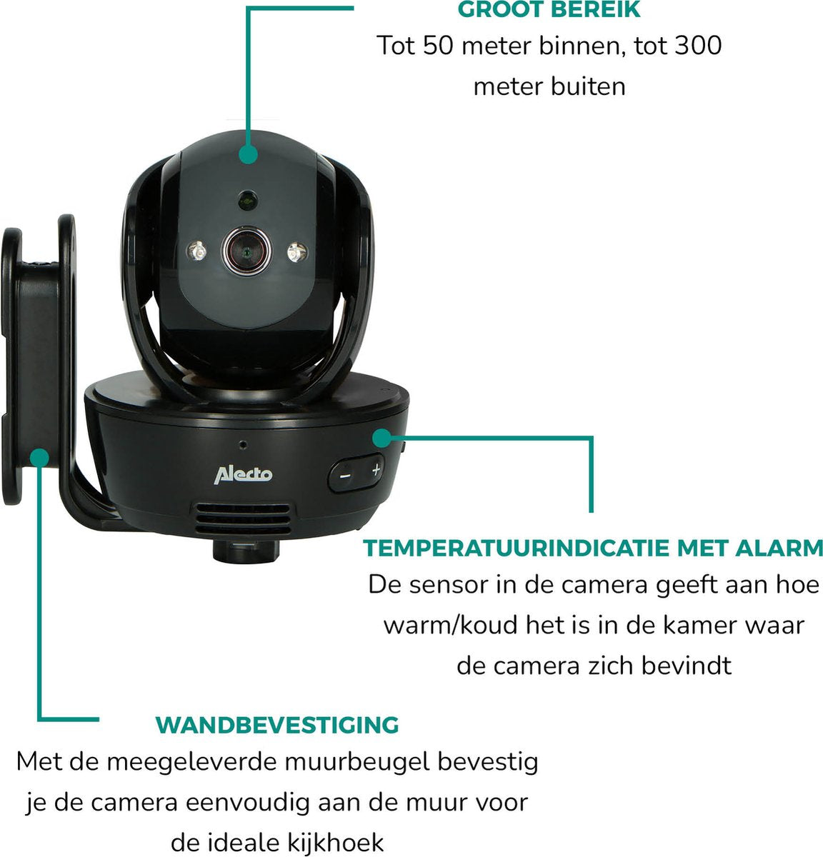 Alecto DVM200MBK - Babyfoon met Camera - Temperatuurweergave - Op afstand Beweegbaar - Zwart