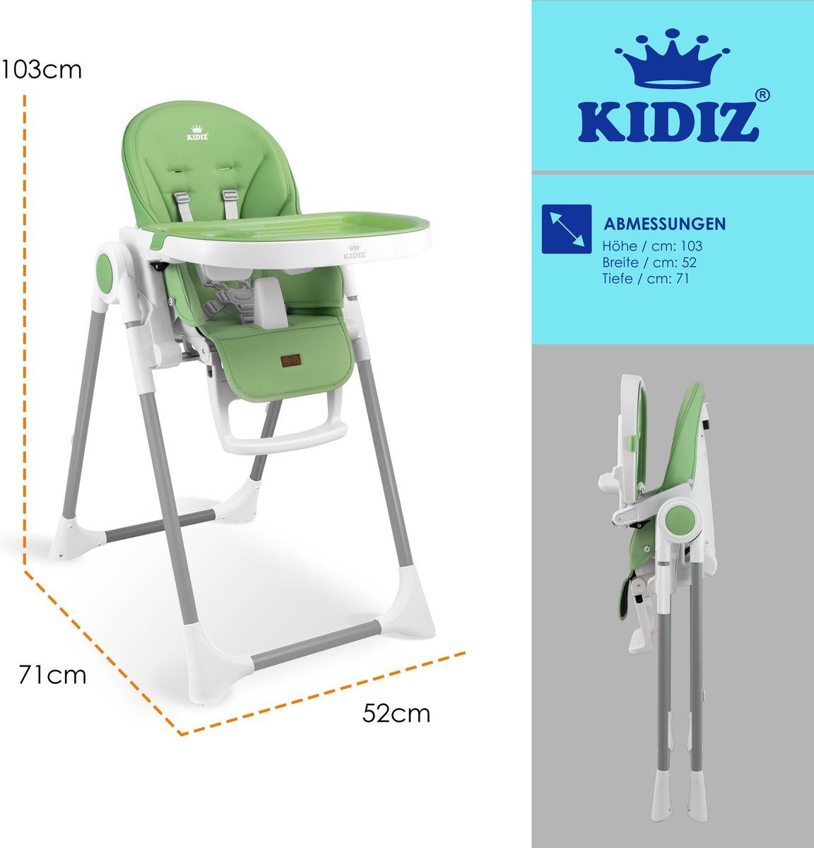 KIDIZ® 3in1 kinderstoel - Babystoel - Verstelbaar - Groen
