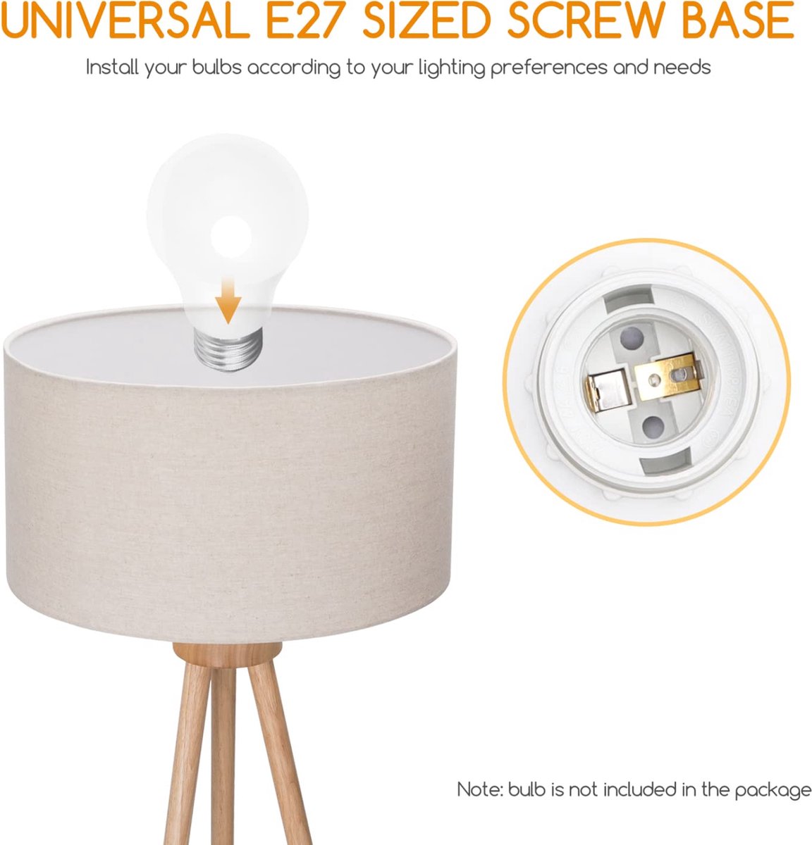 Aigostar 13AT1 - Staande lamp - Vloerlamp - H 143cm - E27 Fitting - Leeslamp - Staanlamp - Woonkamer - Slaapkamer - Excl. lichtbron