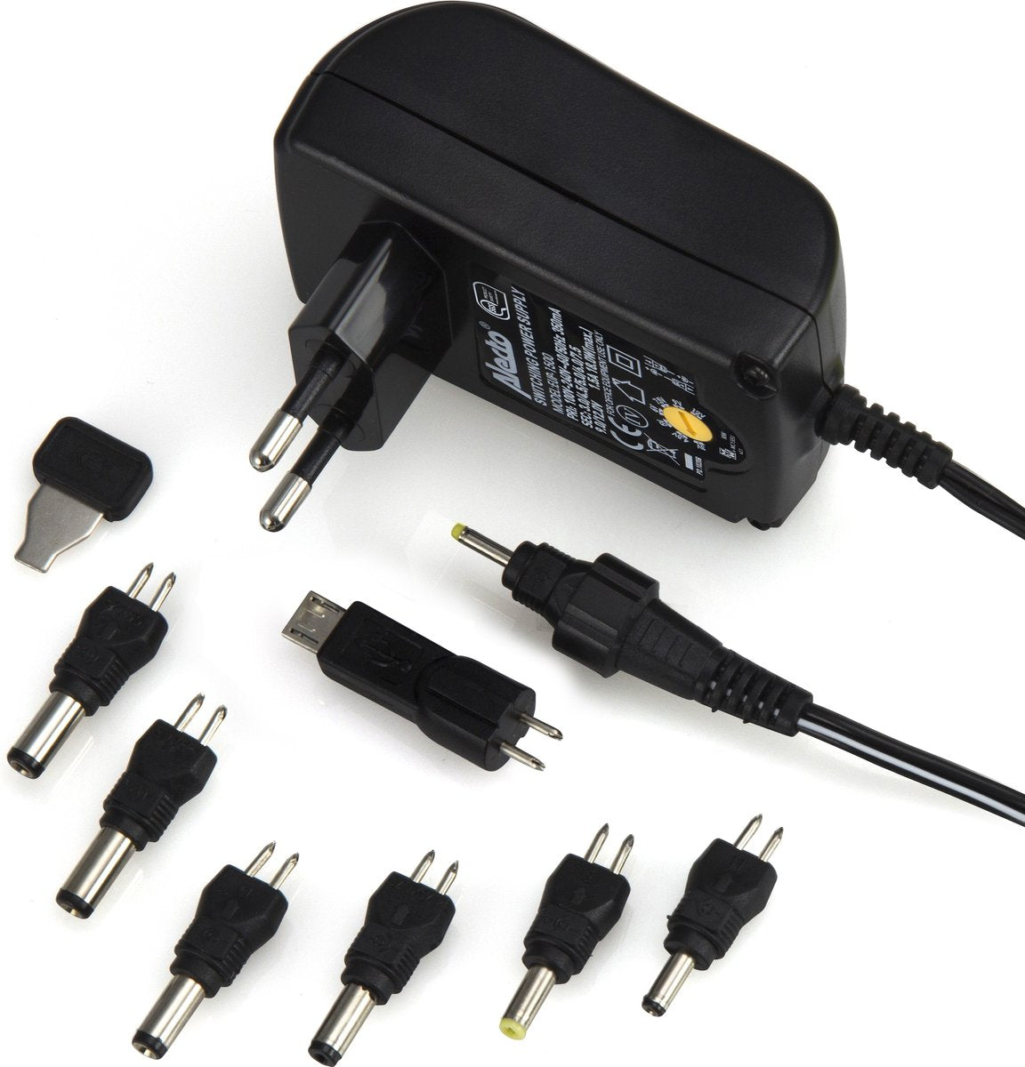 Alecto EUP-1500 - Universele adapter - Met koppelstukjes - 1500 mA - Zwart •