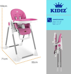 KIDIZ® 3in1 kinderstoel incl. speelbar, Eetstoel, Babystoel, combinatie kinderstoel, 7 in hoogte verstelbare rugleuning, meegroei van 0 maanden tot 6 jaar - Roze
