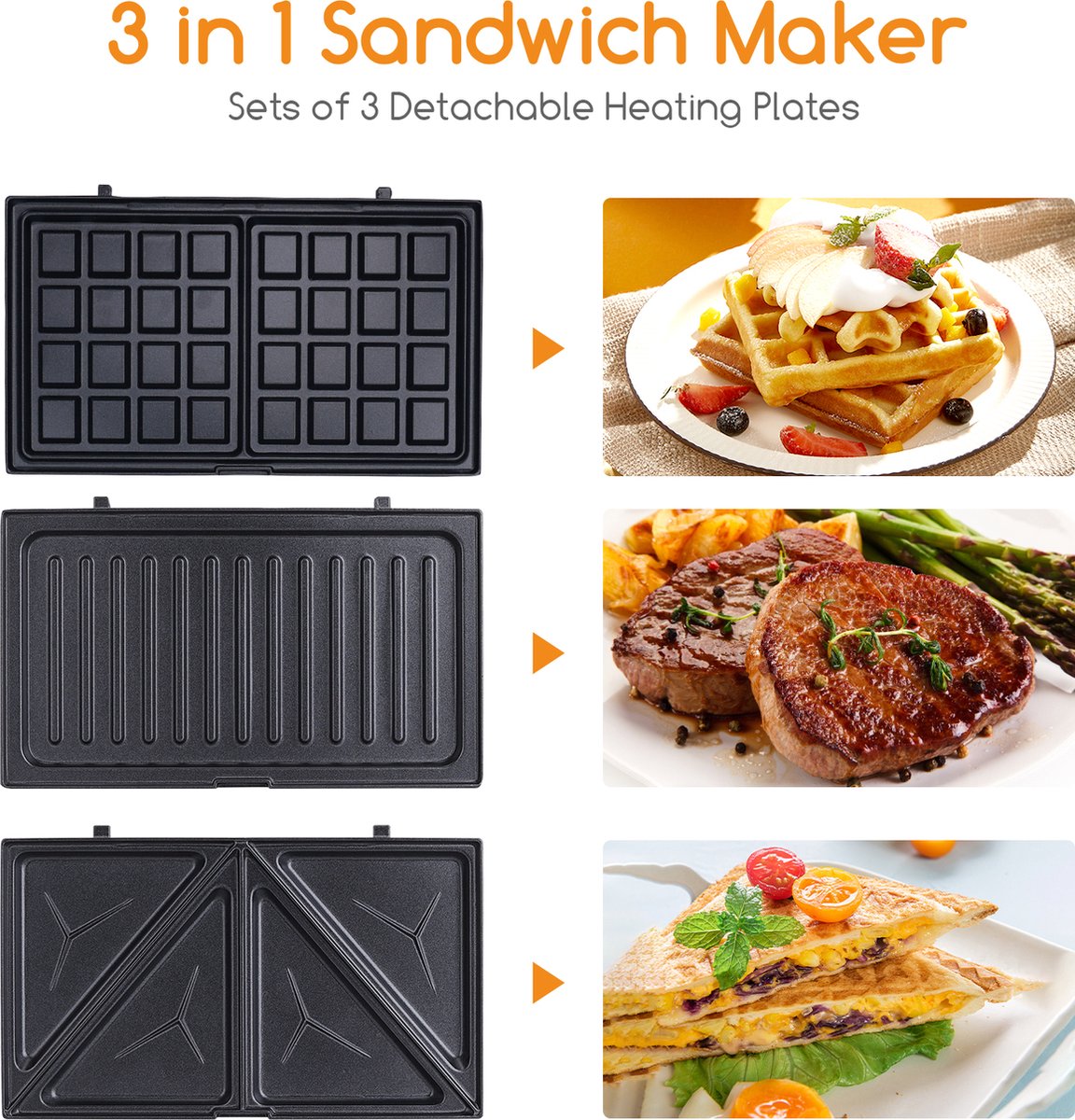 Tosti apparaat - Tosti ijzer - Contactgrill - Wafelijzer - 750W - Zwart - Aigostar