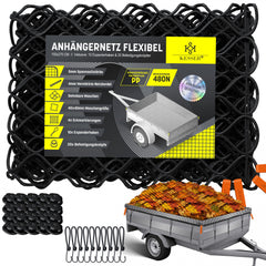 KESSER® Aanhangernet met spankabel - 1,5x2,7m - Zwart