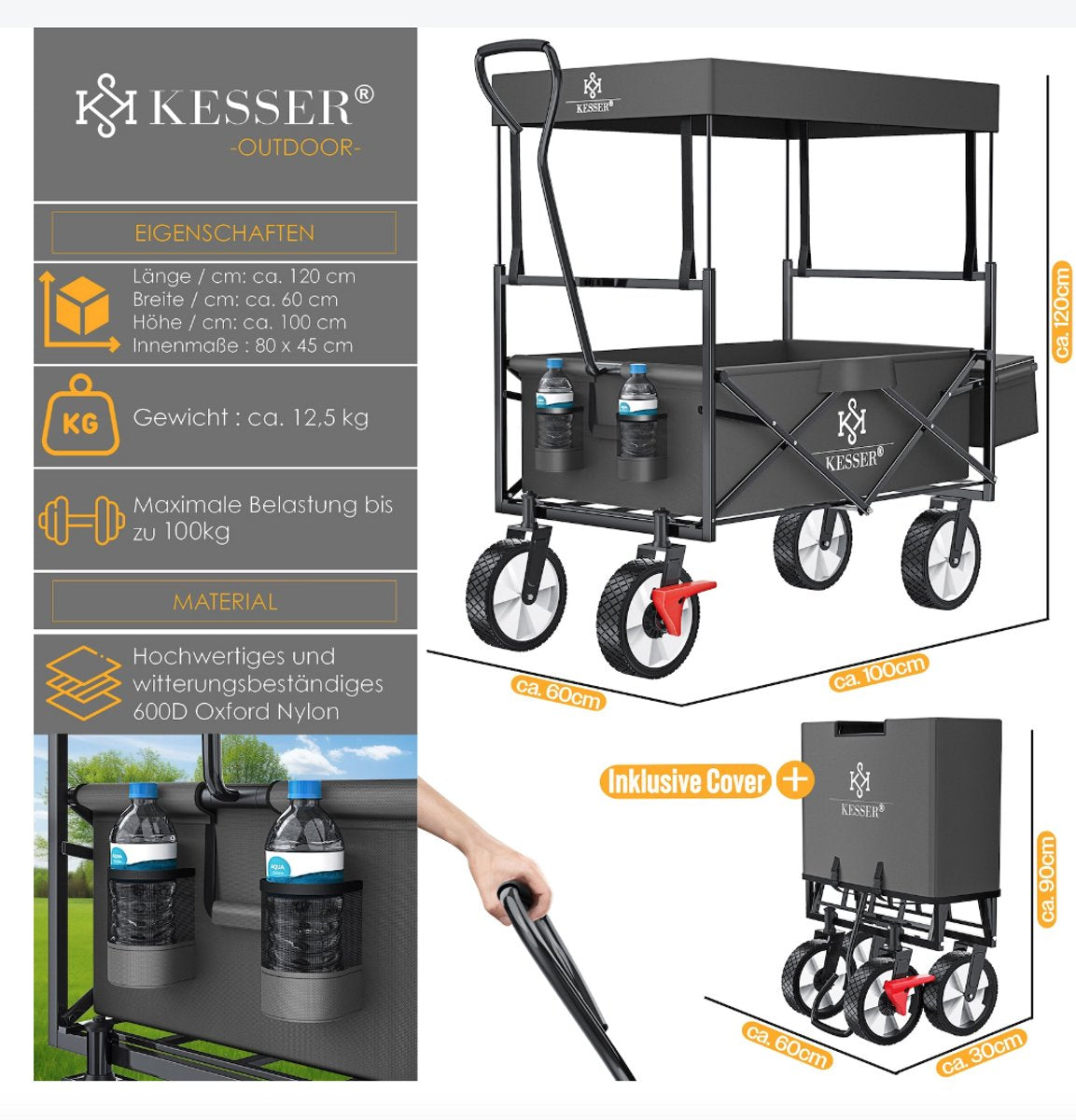 KESSER® Bolderkar - Opvouwbaar - Bolderwagen - Antraciet
