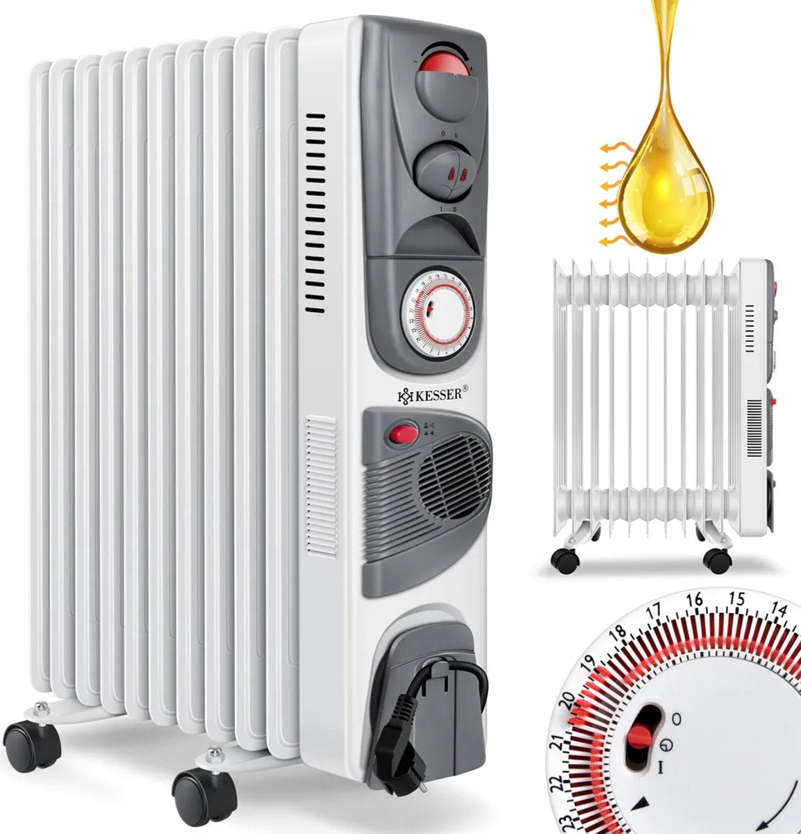Olieradiator - 2500W Heater - Elektrische kachel - met Thermostaat - Wit - KESSER®