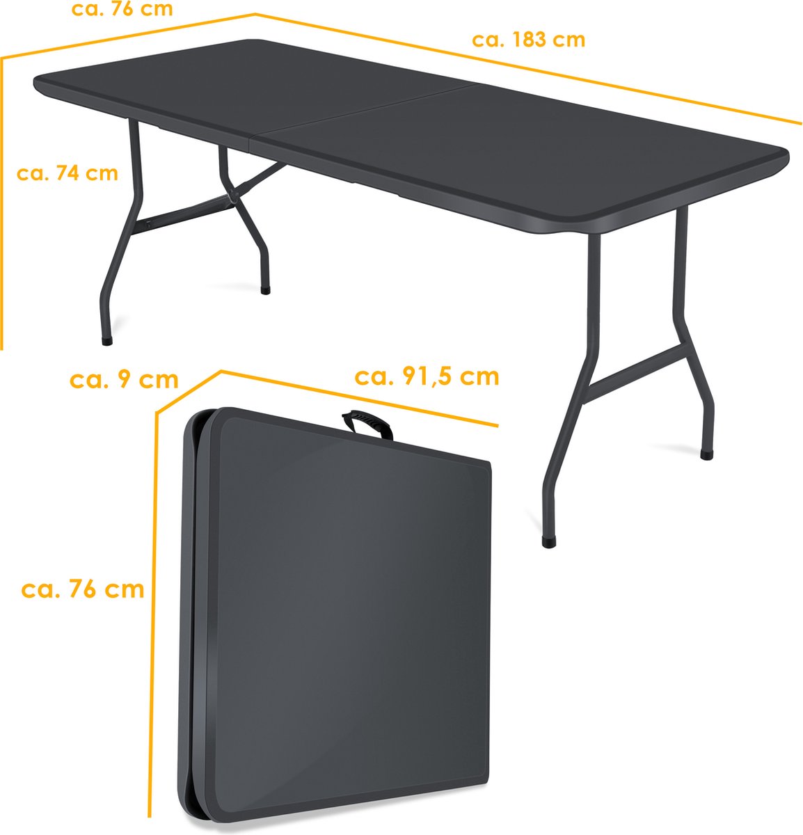 KESSER® Inklapbare Tafel - Campingtafel - Klaptafel - 183x76cm - Antraciet