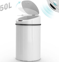 Jago- Vuilnisbak / Afvalbak met sensor - 50L - RVS - waterdicht met klemring - automatische prullenbak - Wit