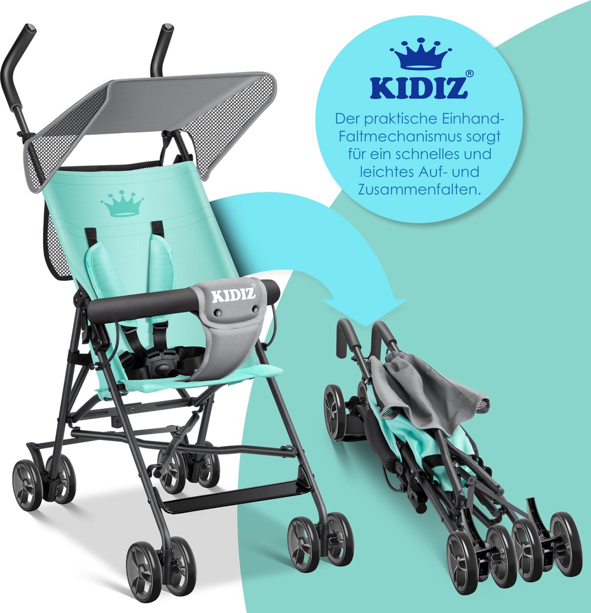 KIDIZ® Kinderwagen - Wandelwagen - Kinderbuggy - Mintgroen