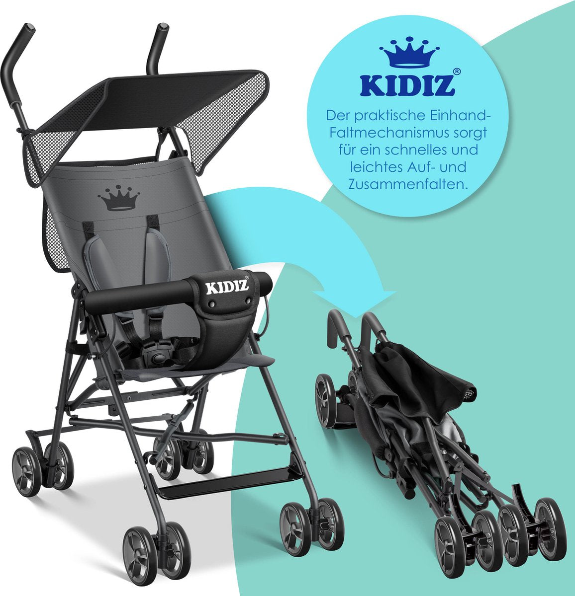 KIDIZ® Kinderwagen - Wandelwagen - Kinderbuggy - Antraciet