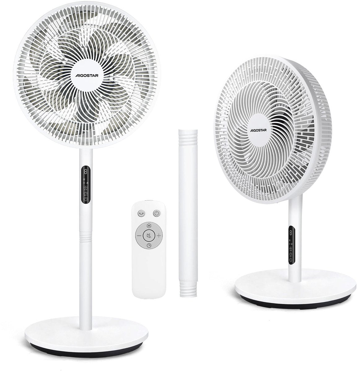 Aigostar Aria - Stille Statiefventilator - Ventilator Staand - Stil & Energiezuinig - Met Afstandsbediening - 9 Snelheden - In Hoogte Verstelbaar - Wit