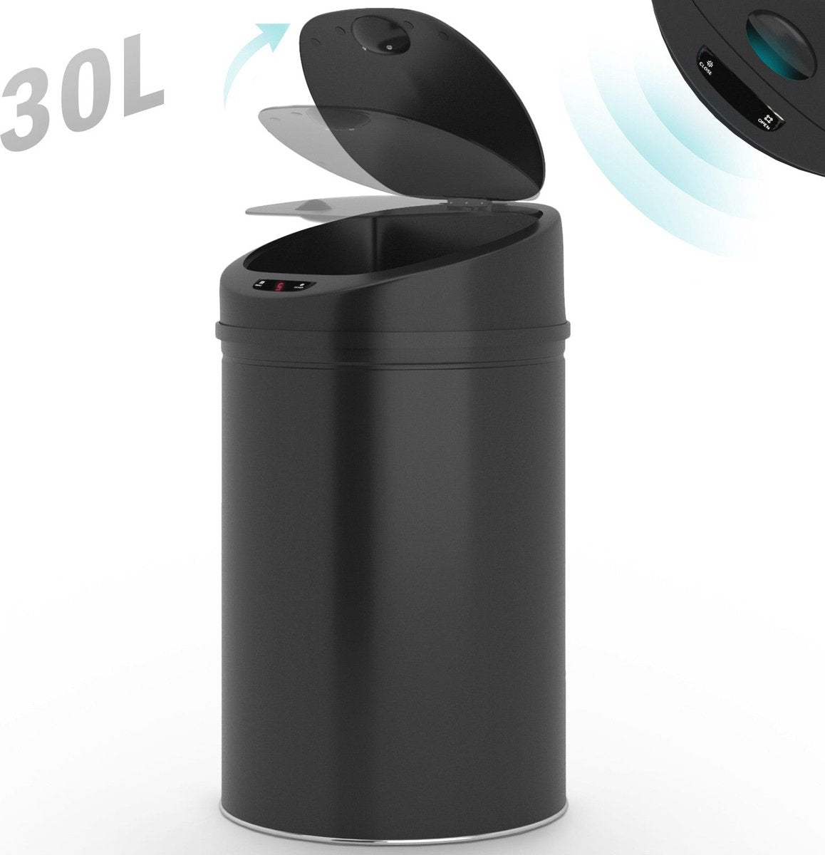 Jago Prullenbak met Sensor - Afvalbak - Vuilnisbak - RVS - LED-Display - 30 Liter - Zwart