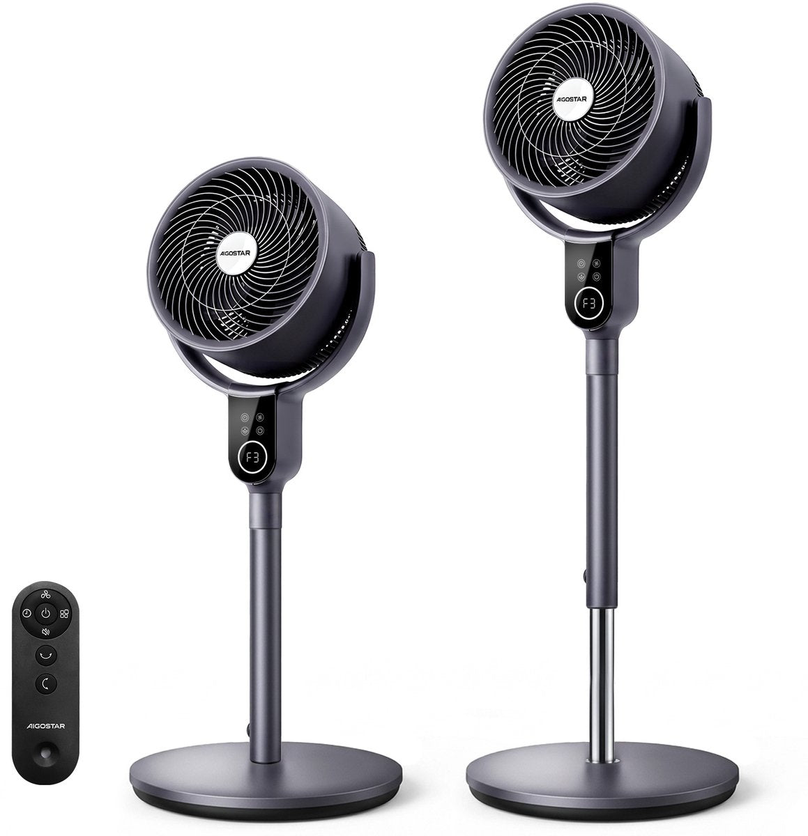 Aigostar Mistral - 3D Luchtcirculator met Afstandsbediening - Ø 25 cm - 3 Modi & 8 Snelheden - In hoogte verstelbaar - Stille ventilator - Staande Ventilator - 50W