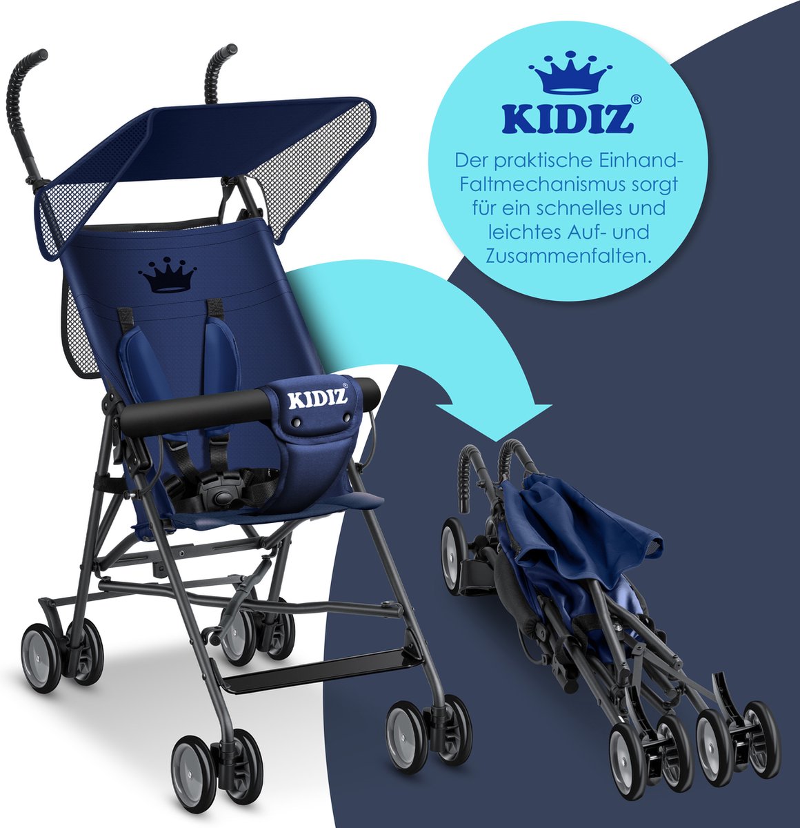 KIDIZ® Kinderwagen - Wandelwagen - Kinderbuggy - Blauw
