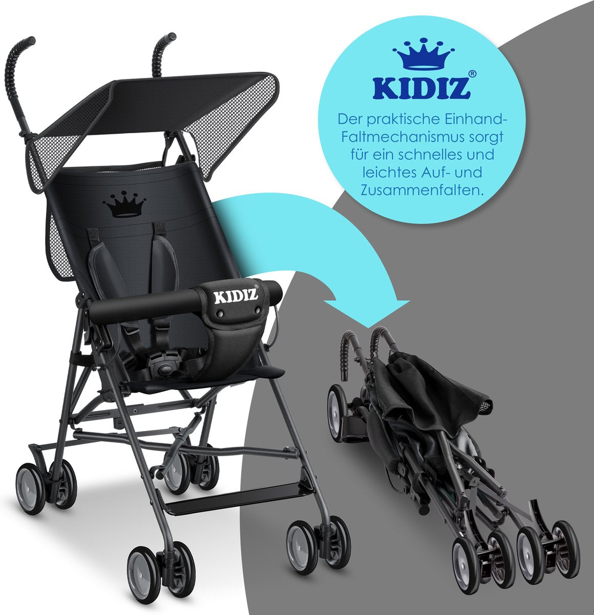 KIDIZ® Kinderwagen - Wandelwagen - Kinderbuggy - Zwart